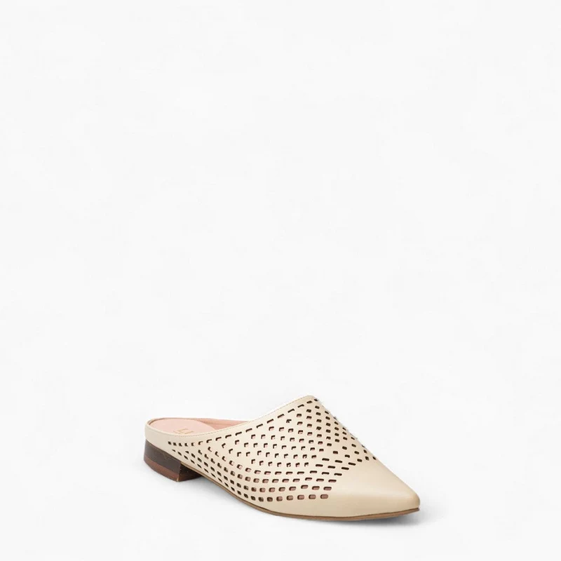 Women Beige Leather Mules #3086