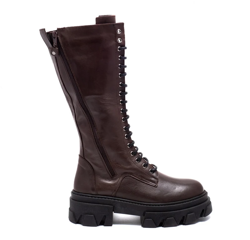Italian Women Brown Leather Boots #0100