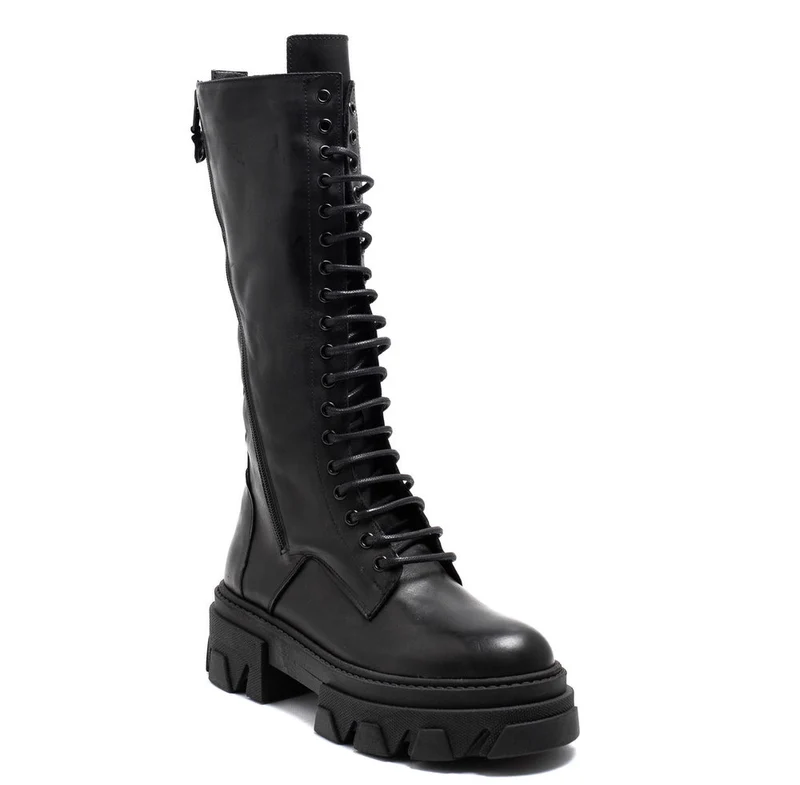 Italian Women Black Leather Boots #0099