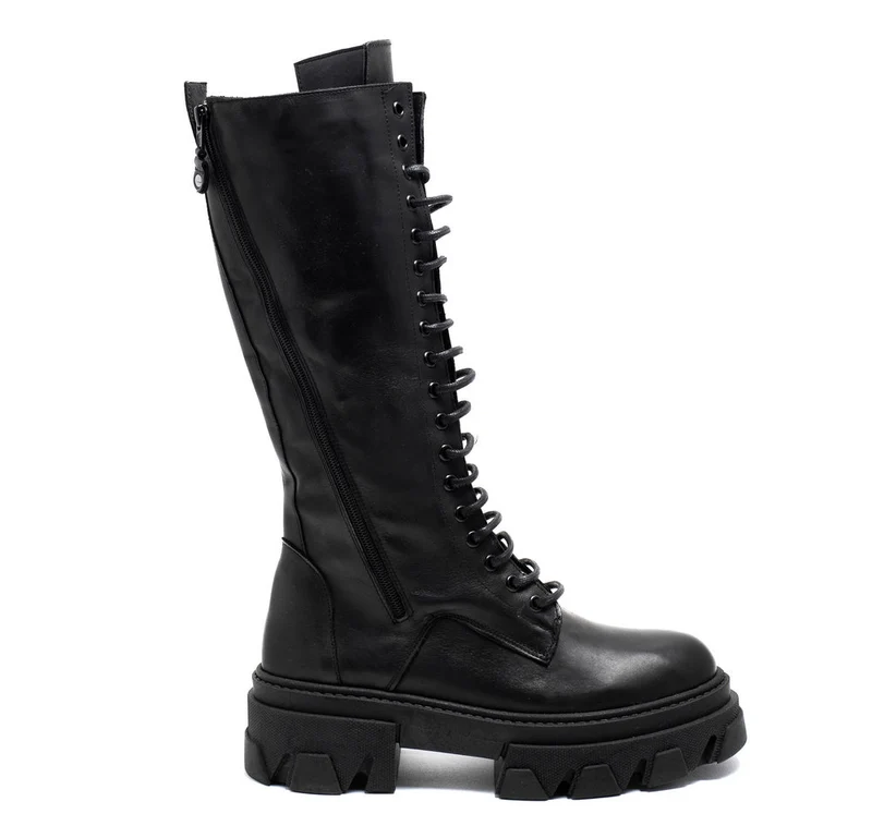 Italian Women Black Leather Boots #0099