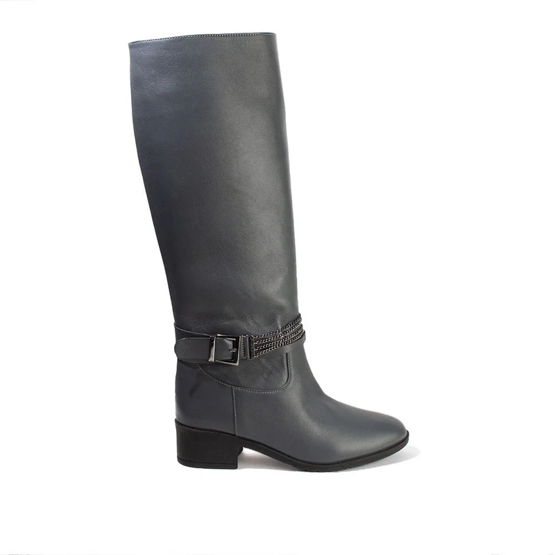 Women Grey Leather Boot #2658