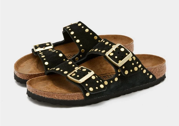 Arizona Rivets Suede Leather Women Narrow black