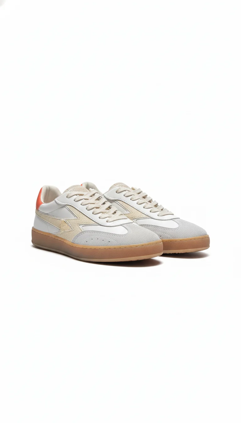 CLUB OFF BRUSHED EFFECT LEATHER BACKTAB white orange