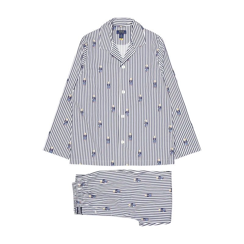 Striped Cotton Pajama Set Navy Stripe Bear