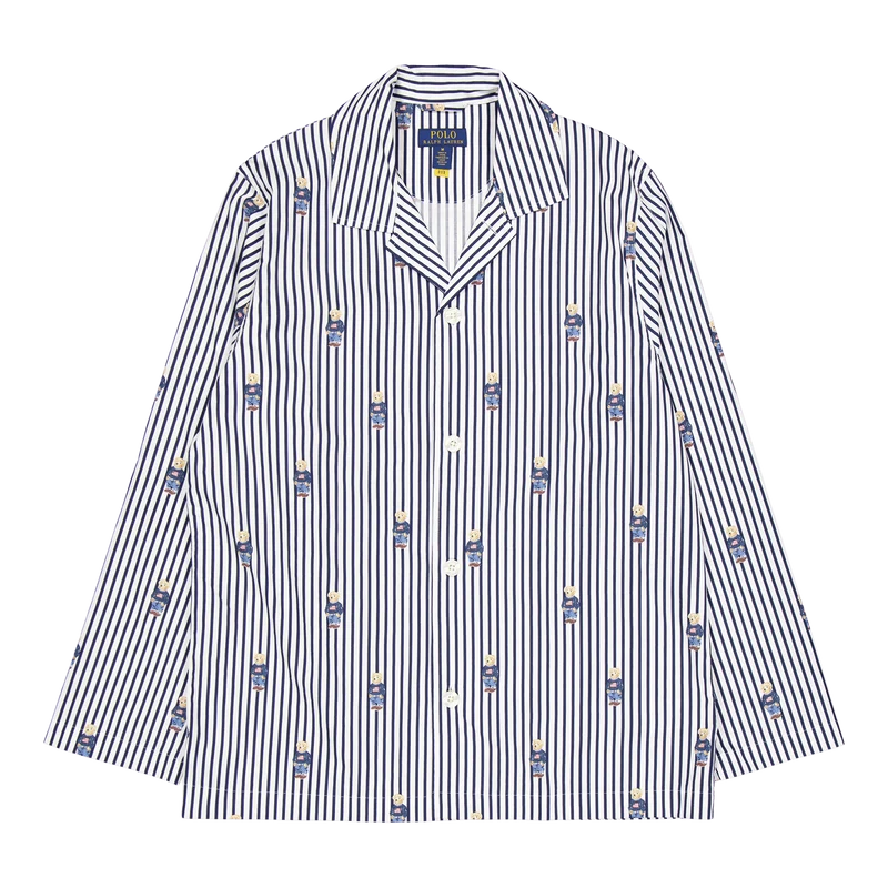 Striped Cotton Pajama Set Navy Stripe Bear
