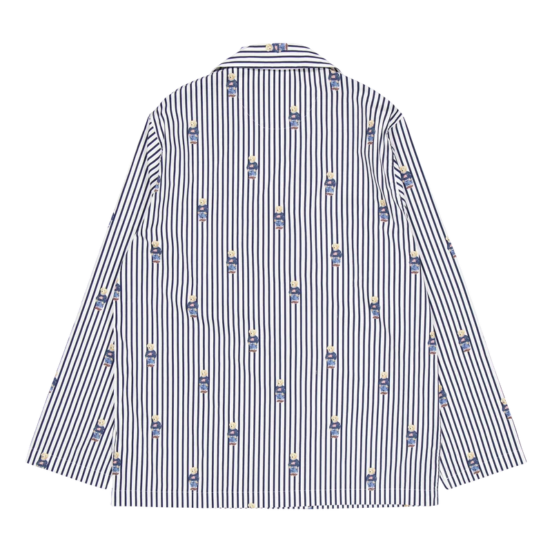 Striped Cotton Pajama Set Navy Stripe Bear