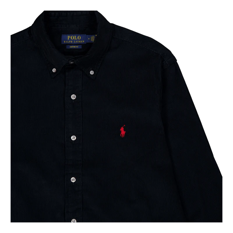 Custom Fit Corduroy Shirt Polo Black