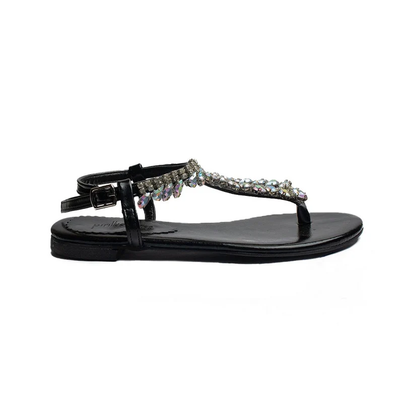 Turkish Women Black Leather Sandal #2170