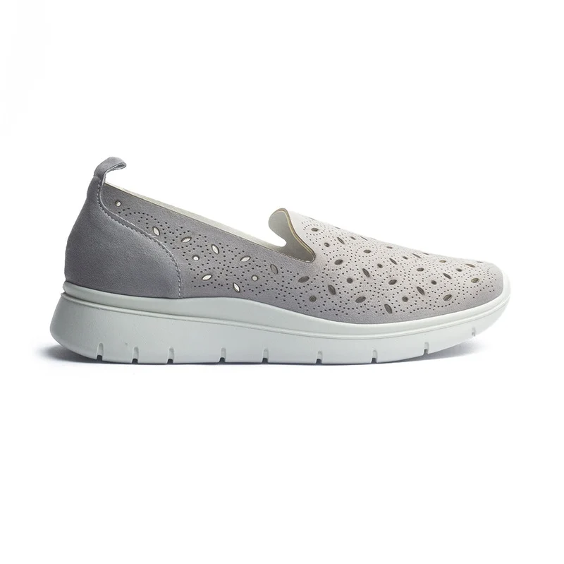 Italian Women Grey Leather Espadrilles #1027