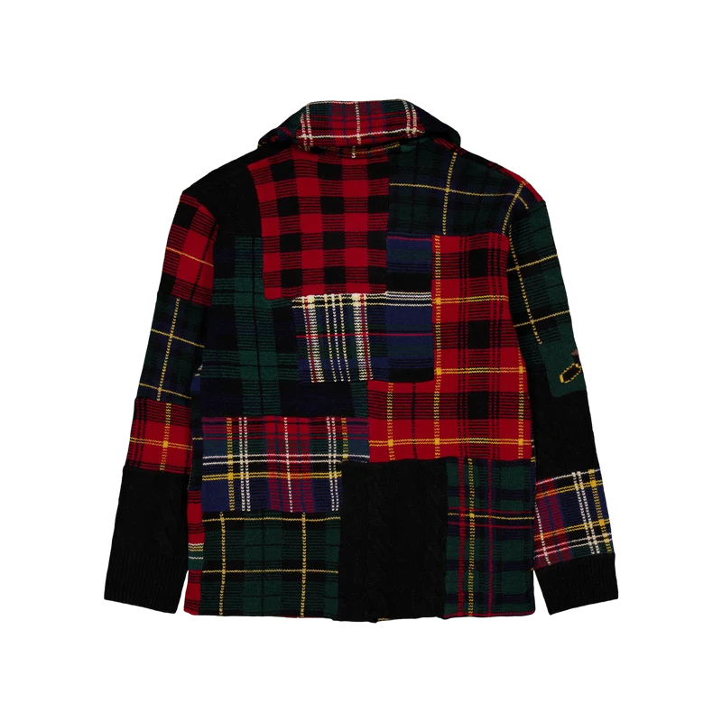 Patchwork Plaid Wool-Blend Cardigan Black Regimental Combo