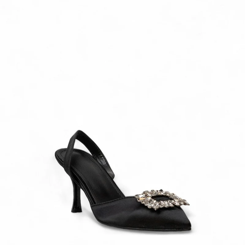 Women Black Satin Soiree Sandals #3059