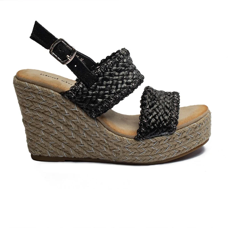 Europeon Union Women Black Wicker Wedges #1897