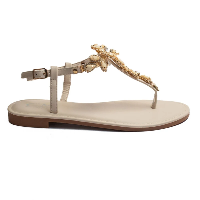 Europeon Union Women Beige Leather Sandal #1866