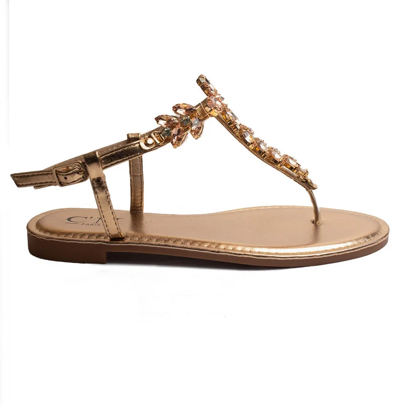 Europeon Union Women Rose Gold Leather Sandal #1864