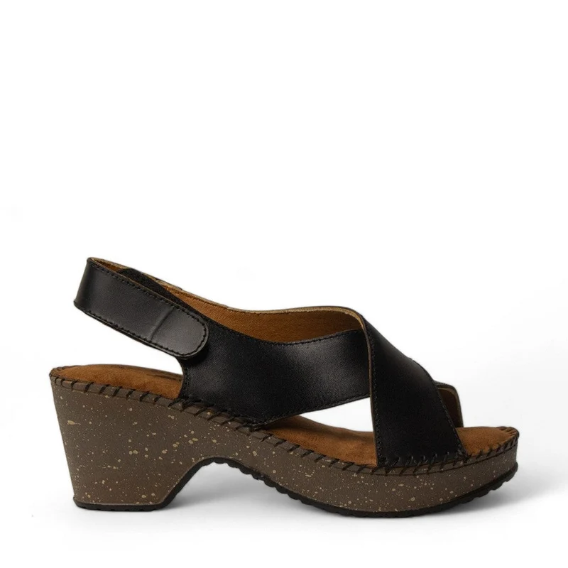 Women Black Leather Sandal #3038