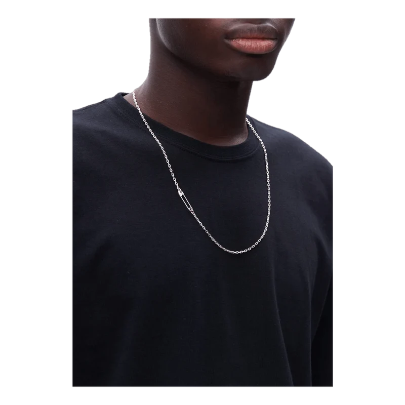 Silver Safety Pin Necklace Silver