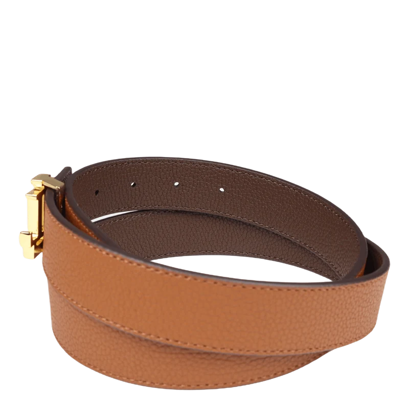 Reversible Logo Leather Belt Ltn/Dkbr