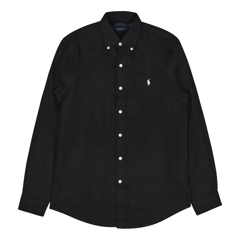 Custom Fit Linen Shirt Polo Black