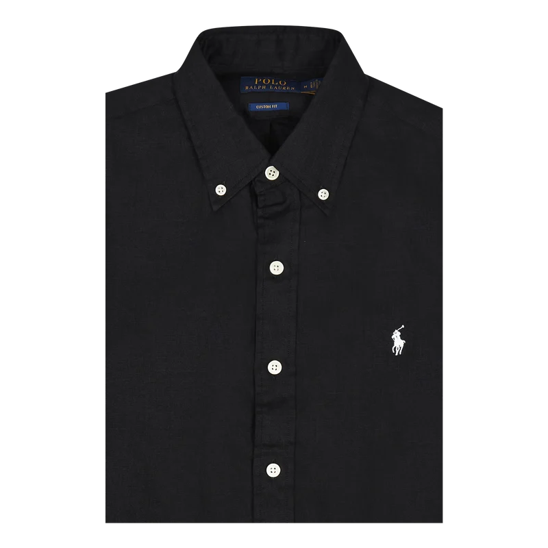Custom Fit Linen Shirt Polo Black