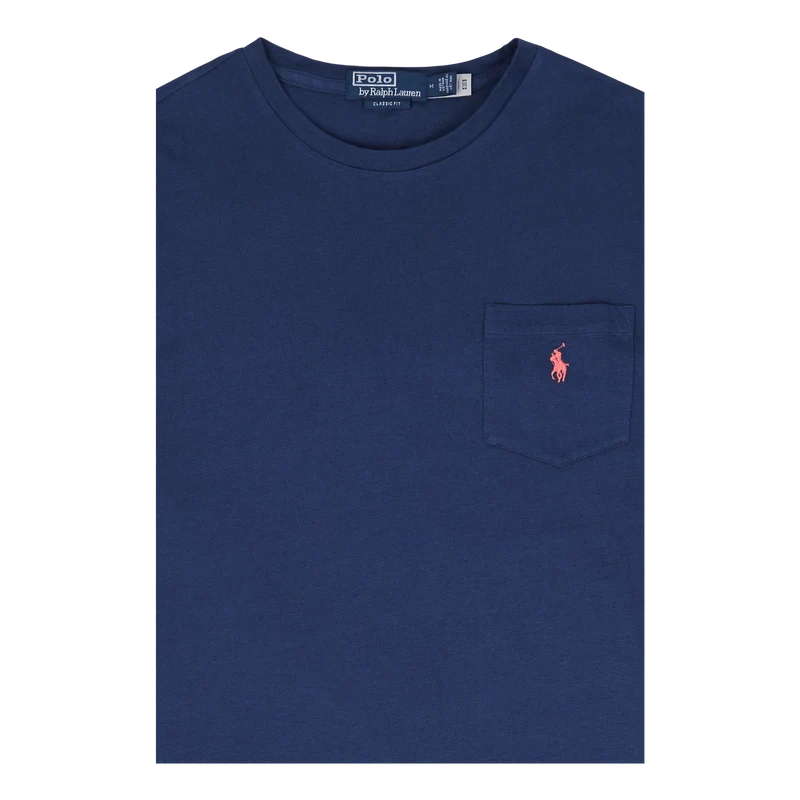 Classic Fit Cotton-Linen Pocket T-Shirt Light Navy