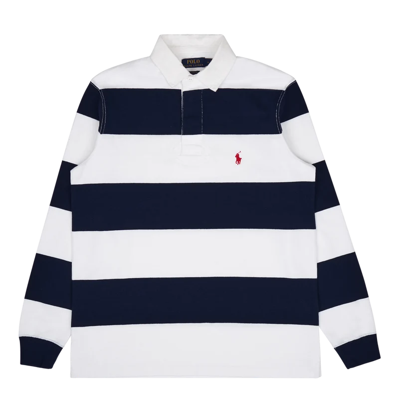 Classic Fit Striped Jersey Rugby Shirt Newport Navy/White