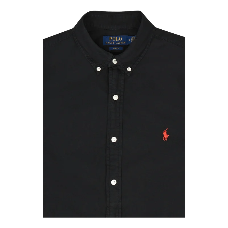 Slim Fit Garment-Dyed Oxford Shirt Polo Black