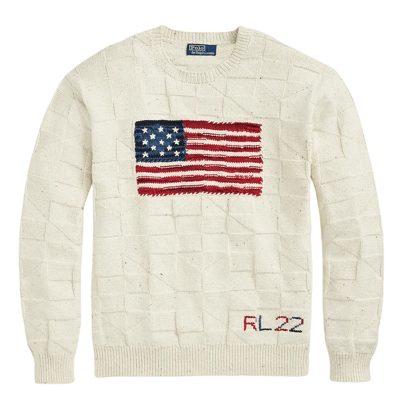 Cotton-Blend Flag Sweater Cream Multi