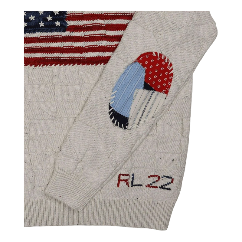 Cotton-Blend Flag Sweater Cream Multi