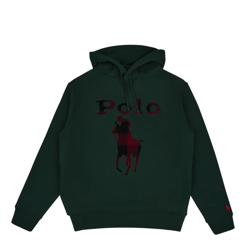 Checked Big Pony Logo Fleece Hoodie College Green