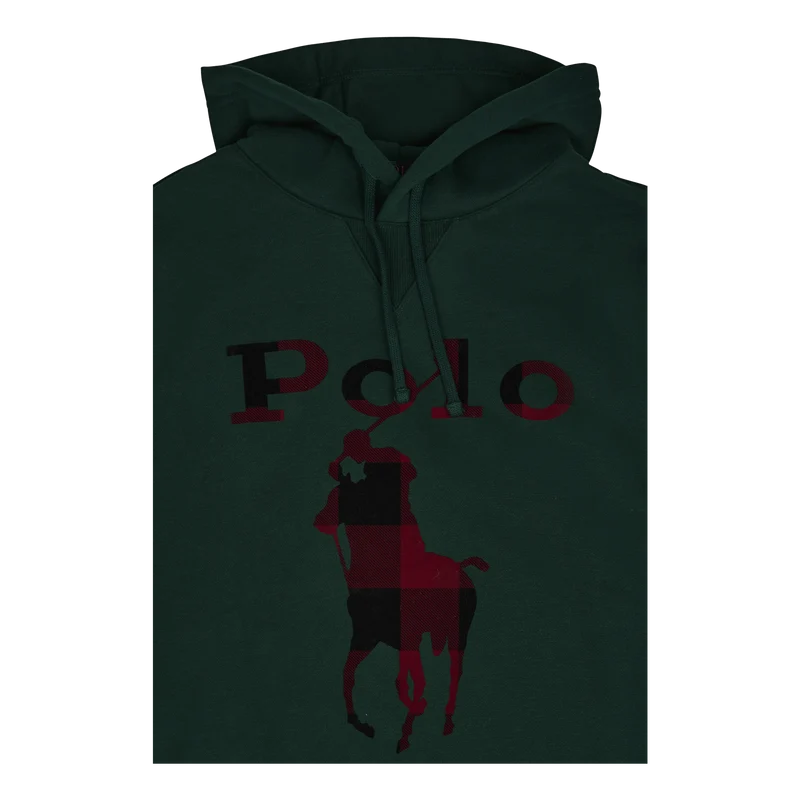 Checked Big Pony Logo Fleece Hoodie College Green