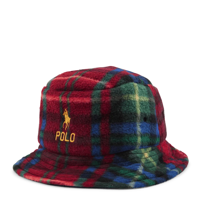 Plaid Fleece Bucket Hat Royal Crimson Plaid