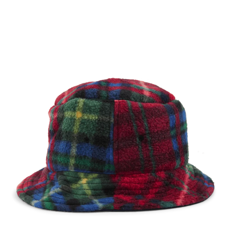 Plaid Fleece Bucket Hat Royal Crimson Plaid