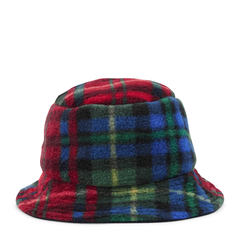 Plaid Fleece Bucket Hat Royal Crimson Plaid
