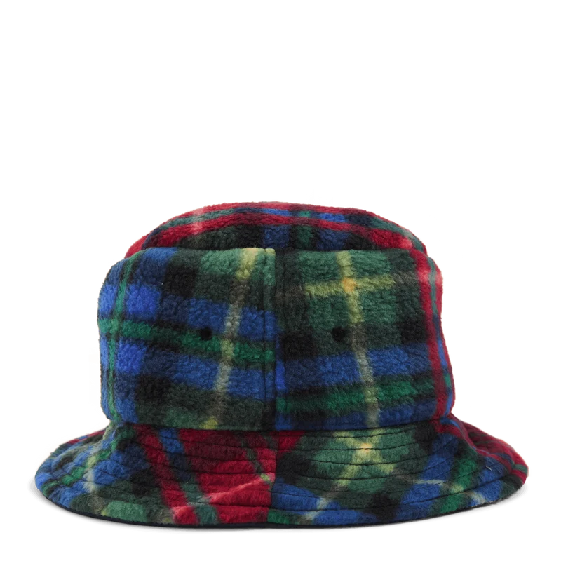 Plaid Fleece Bucket Hat Royal Crimson Plaid