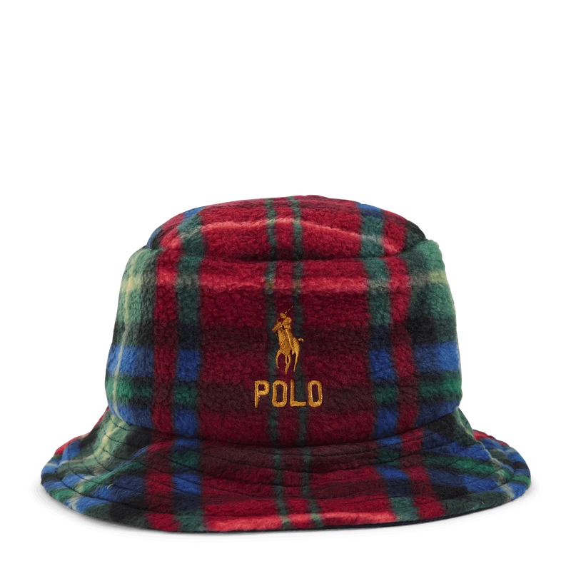 Plaid Fleece Bucket Hat Royal Crimson Plaid