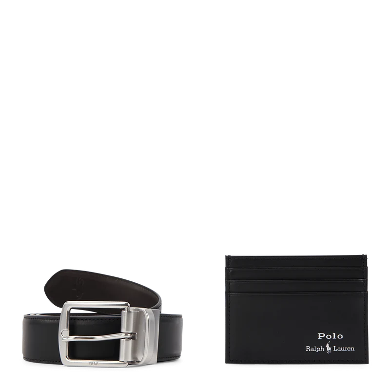 Leather Belt & Card Case Gift Set Black
