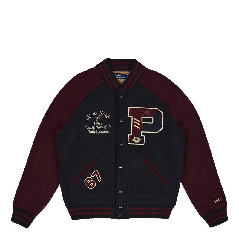 Wool-Blend Letterman Jacket Hunter Navy/Rich Ruby