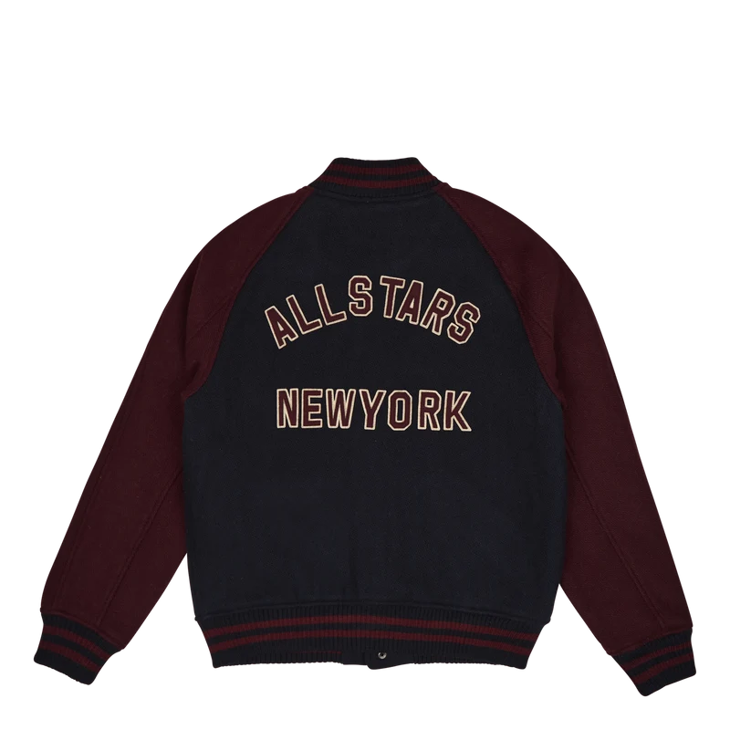 Wool-Blend Letterman Jacket Hunter Navy/Rich Ruby