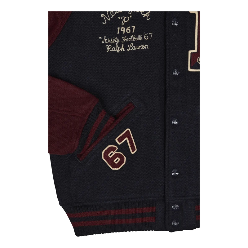 Wool-Blend Letterman Jacket Hunter Navy/Rich Ruby