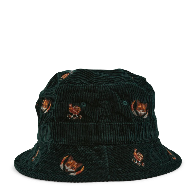 Embroidered Corduroy Bucket Hat College Green W/Fox Emb