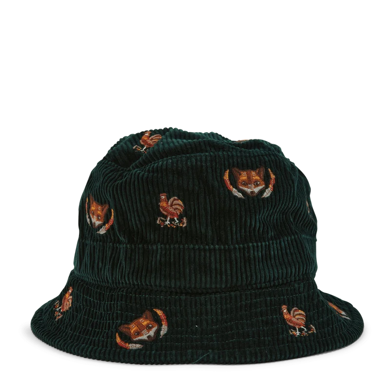 Embroidered Corduroy Bucket Hat College Green W/Fox Emb