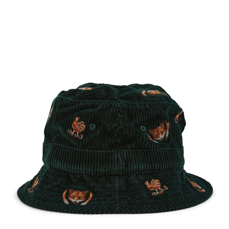 Embroidered Corduroy Bucket Hat College Green W/Fox Emb