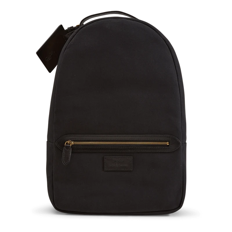Leather-Trim Canvas Backpack Black/Black