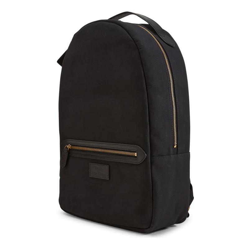Leather-Trim Canvas Backpack Black/Black