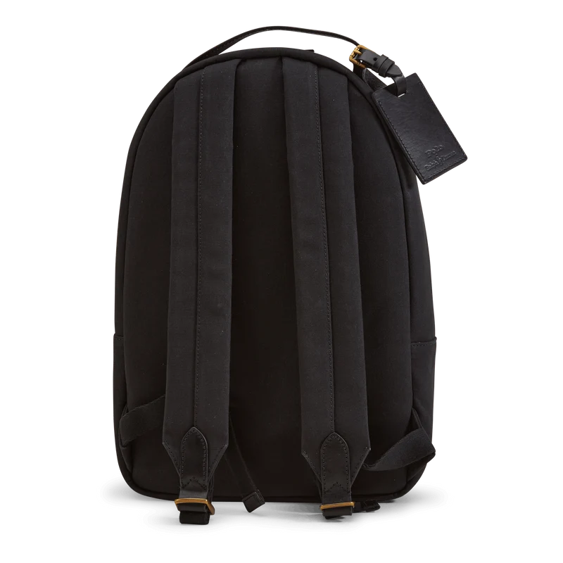 Leather-Trim Canvas Backpack Black/Black