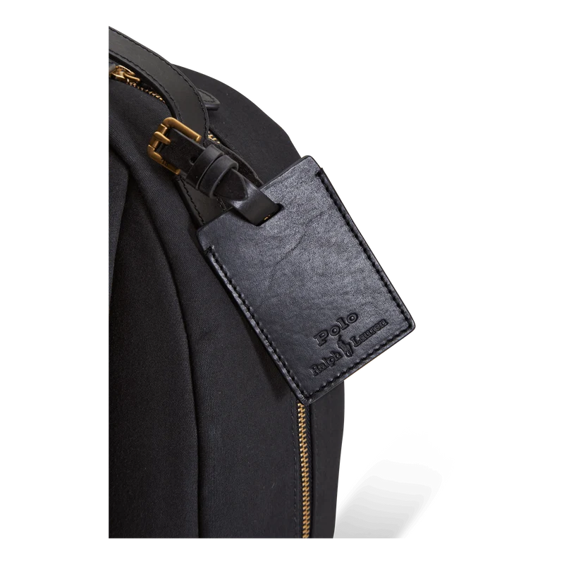 Leather-Trim Canvas Backpack Black/Black