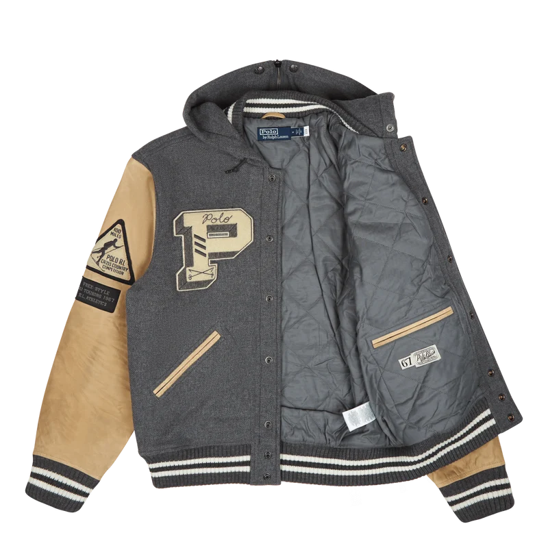 Letterman Wool Hooded Jacket Grey Heather
