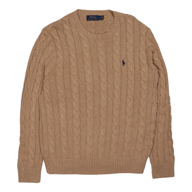Cable-Knit Cotton Sweater Camel Melange