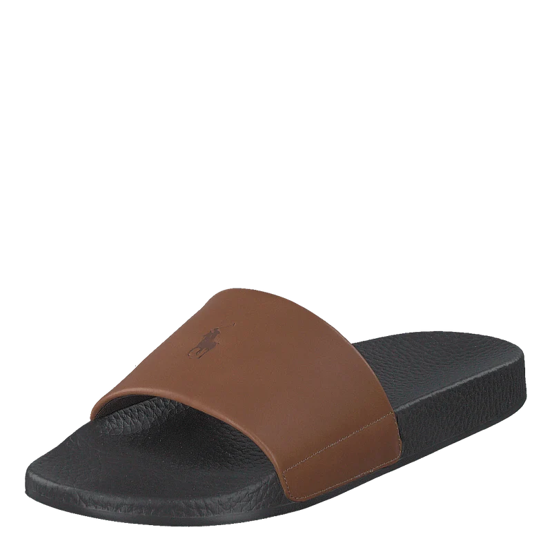 Signature Pony Leather Slide Dk Brown/Snuff