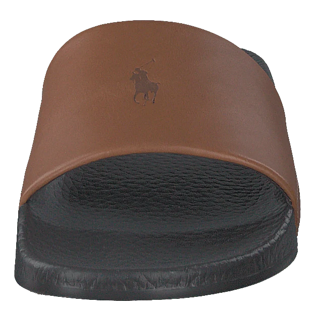 Signature Pony Leather Slide Dk Brown/Snuff